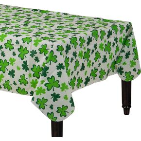 Amscan Shamrocks Flannel‑Backed Vinyl Table Cover, 52" x 90", Multi Color