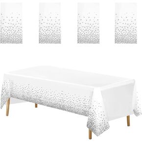 White/Gold Disposable Tablecloths, 4 Pack Disposable Plastic Tablecloths 54''x108'' for Rectangle Table, Gold Dot Plastic Table Cloth for Parties, for BBQ, Party, Fine Dining, Wedding