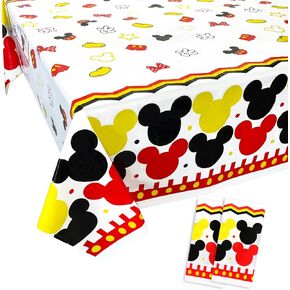 2 Pack Mouse Head Tablecloth Birthday Party Supplies Disposable Plastic Mouse Rectangle Table Cover for Mouse Theme Party Birthday Decorations, 87X52in