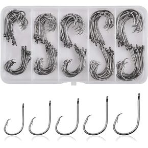 Circle Hooks Saltwater Fishing Hooks Set, Inline Octopus Circle Hooks Straight Eye Barbed High Carbon Steel Wire Hook 1/0-6/0