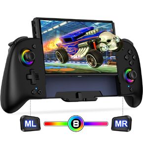 Gammeefy Switch Joypad Controller for Nintendo Switch/OLED, One-Piece Ergonomic Switch Controller With 9 Lights Color, Wireless Switch Remote for Those Who Prefer Handheld Mode
