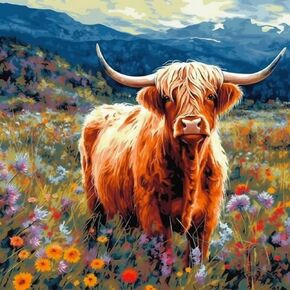 PAMMUQ Paint by Numbers for Adults 16x20 inch Canvas Adults' Paint by Number Kits on Canvas DIY Oil Painting by Numbers for Adults -Highland Cow Cow Bull(ST76)