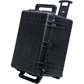 MEIJIA Portable Waterproof Protective Case,Hard Camera Case With Retractable Pull Handle And Rolling Wheels,Customizable Fit Foam Inserted,Elegant Black, 31.56"X22.99"X19.49"