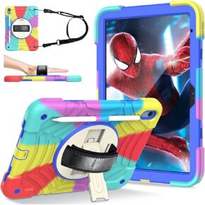 حافظة LTROP iPad الجيل العاشر (10.9 بوصة، 2022)، حافظة iPad الجيل العاشر مع واقي شاشة، حزام اليد/الكتف، مسند دوار، حافظة غطاء متينة لجهاز iPad 10.9 الجيل العاشر للأطفال الأولاد، أحمر
