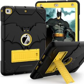for iPad 6th/ 5th Generation Case 2018/ 2017, iPad Air 2 Case 2014, iPad 9.7 '' Case, Heavy Duty Shockproof Rugged Protective iPad 5 6 Gen Cover with Kickstand for Kids Boys&Girls (Black+Gold)