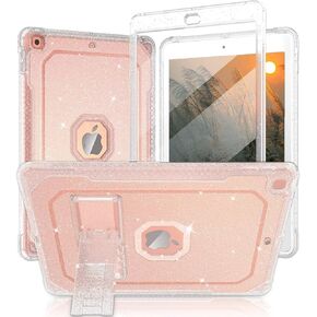 Case for iPad Air 2 Case, for iPad 6th/5th Generation 2018/2017, for Apple iPad 9.7 inch with Screen Protector/Stand,Clear Glitter Full-Body Coverage Slim Cover for Girls Women (Blue+Purple)