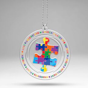 Autism Awareness Ornament, Autism Puzzle Hanging Ornament, Autism Car Hanging Ornament, Gift for Support Disability Awareness on Mothers Day April, Pendant for Rear View Mirror Car