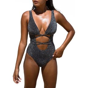 Women's Sexy Lurex Cutout-Front High Cut One-Piece Swimsuit
