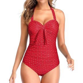 Tempt Me Women Tummy Control Bathing Suits Halter One Piece Swimsuits Ruched Slimming 1 Piece