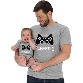 Tstars Gamer Dad and Son Matching Shirts Fathers Day Player 1 & 2 Daddy and Me Outfits