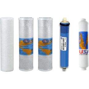 Replacement Filter Kit for Proline Plus RO Water Filtration System - 1 year Supply of 5 Compatible Filters Includes Reverse Osmosis Membrane, Carbon Block Filters, Sediment Filter, and GAC Cartridge