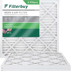 Filterbuy 16x16x1 Air Filter MERV 8 Dust Defense (3-Pack), Pleated HVAC AC Furnace Air Filters Replacement (Actual Size: 15.75 x 15.75 x 0.75 Inches)