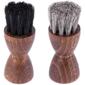 FootFitter Genuine Horsehair Shoe Polish Dauber 2 Brush Set - Grey/Brown & Black (Made in Germany)