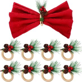 Pine Cones Christmas Napkin Holder Wood Handicraft Napkin Rings Pinecone Napkin Holder Delicate Napkin Ring Table Decorations for Christmas Wedding Birthday Party Supplies（8 Pieces ）