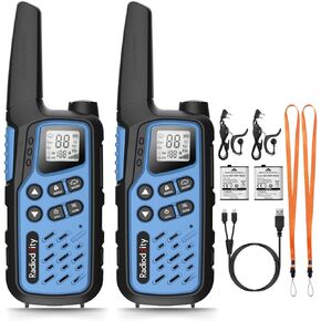 أجهزة اتصال لاسلكية Radioddity FS-T7 للبالغين والأطفال طويلة المدى قابلة لإعادة الشحن FRS NOAA راديو ثنائي الاتجاه، ترخيص مجاني مع VOX، شحن USB-C، مصباح يدوي، للتخييم والمشي لمسافات طويلة، عبوتان