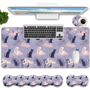 Keyboard Mouse Pad Set,Large Mouse Pad+Keyboard Wrist Rest+Wrist Support+Coaster,31.5x11.8in Extended Desk Mat for Computer Laptop Office Home-Highland Cow