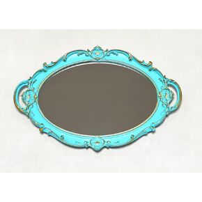 Schones Geschaft Decorative Mirror Tray, Makeup Jewelry Perfume Organizer, Vintage Oval Display and Serving Tray for Bedroom Living-Room Dresser Decor (14.6"x 9.8") (White - Oval)