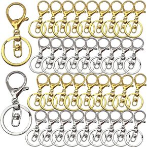 40pcs Lobster Claw Clasps Hook, Lobster Clasp Swivel Trigger Clips with Flat Split Ring Swivel Trigger Clips for Jewelry DIY Craft Making (Gold, Silver）