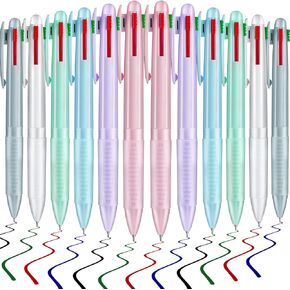 12 Pieces Multicolor Ballpoint Pen 4-Color Retractable Ballpoint Pen 0.5 mm Fine Point Ballpoint Pen for Planner Journaling Writing, 6 Shell Colors