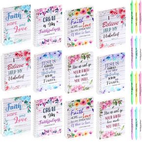 24 Pcs Christian Gifts Bulk for Women Floral Spiral Notebooks and Bible Verse Ballpoint Pen, Inspirational Quotes Verse Prayer Journal for Mother's Day Gifts Bible Study Student Colleague
