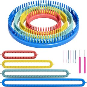 Knitting Loom Craft Kit - Long Knitting Loom and Round Knitting Loom - Include 2 Knitting Yarn Loom Needle and 2 Plastic Loom Pick, (4 Round Loom&4 Long Loom), Great for Kids or Baby Blanket