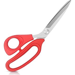 Left Handed Fabric Scissors for Cutting Fabric, Clothing, Textiles, Leather, 22cm Tailor's Scissors, Red