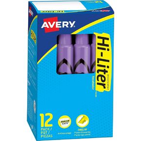 AVERY Hi-Liter Desk-Style Highlighters, Smear Safe Ink, Chisel Tip, 12 Fluorescent Purple Highlighters (24060)