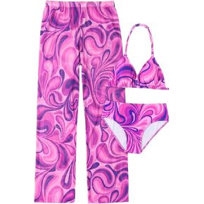 SHENHE Girl's 3 Piece Swimsuits with Mesh Cover Up Pants Triangle Halter Bikini Set