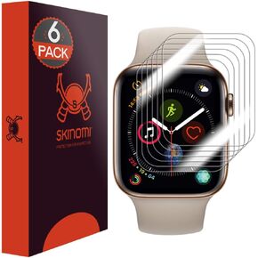Skinomi TechSkin [6-Pack] (Slim Design) Clear Screen Protector for Apple Watch Series 4 (44mm) Anti-Bubble HD TPU Film