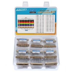 AUKENIEN 1250pcs 25 Values 1/2W Carbon Film Resistor Assortment Kit 1 2.2 3.3 10 22 47 68 100 120 150 220 330 470 560 680 1K 2K 2.2K 4.7K 5.6K 10K 22K 47K 100K 1M Ohm 1/2 Watt 5% Resistors Pack
