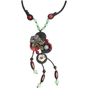 1Pcs Long Boho Necklace Women Statement Necklace Shell Flower Colorful Natural Stone Necklaces for Women Wood Accessories