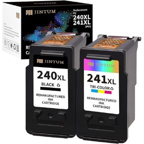 JINTUM Remanufactured Ink Cartridge Replacement for Canon 240XL 241XL Combo Pack for Pixma MG3620 MG3600 MG3520 TS5120 TS5100 MG3222 MX472 MX470 (1 Black, 1 Tri-Color)