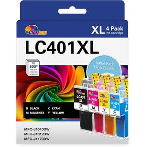 LC401 LC401XL Ink Cartridges for Brother Printer LC401 Ink Cartridges for Brother MFC-J1010DW MFC-J1170DW MFC-J1012DW (Black Cyan Magenta Yellow 4-PK)