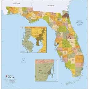 Florida ZIP Code Map with Counties - Large - 48" x 49.5" Paper