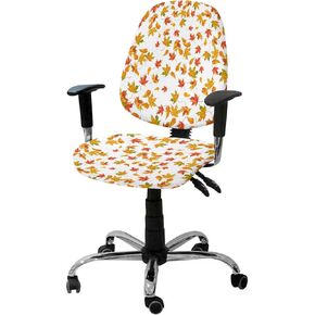 Abstract Marble 2 Pieces Computer Office Chair Covers Set, Stretchable Desk Rotating Chair Seat Cushion Slipcover Back Covers, Decorative Protectors Cover ContemporaryGeometric Black Grey Gold
