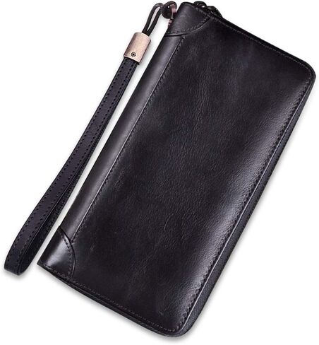 Genuine Leather Wallet for Women Dual Use Zip Long Purse Vintage Handmade Clutch Cowhide Card Holder Organizer(Darkgrey) in Saudi Arabia