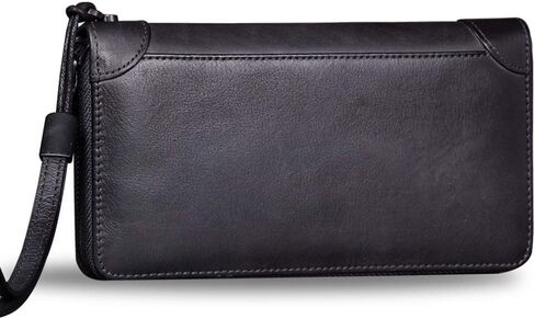 Genuine Leather Wallet for Women Dual Use Zip Long Purse Vintage Handmade Clutch Cowhide Card Holder Organizer(Darkgrey) in Saudi Arabia