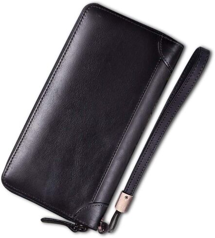 Genuine Leather Wallet for Women Dual Use Zip Long Purse Vintage Handmade Clutch Cowhide Card Holder Organizer(Darkgrey) in Saudi Arabia