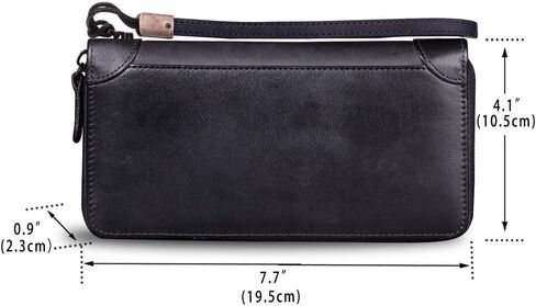 Genuine Leather Wallet for Women Dual Use Zip Long Purse Vintage Handmade Clutch Cowhide Card Holder Organizer(Darkgrey) in Saudi Arabia