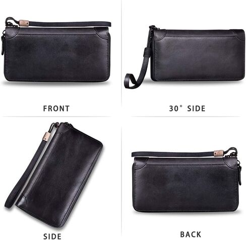 Genuine Leather Wallet for Women Dual Use Zip Long Purse Vintage Handmade Clutch Cowhide Card Holder Organizer(Darkgrey) in Saudi Arabia