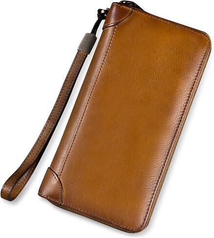 Genuine Leather Wallet for Women Dual Use Zip Long Purse Vintage Handmade Clutch Cowhide Card Holder Organizer(Darkgrey) in Saudi Arabia