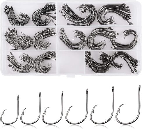 Circle Hooks Saltwater Fishing Hooks Set, Inline Octopus Circle Hooks Straight Eye Barbed High Carbon Steel Wire Hook 1/0-6/0 in Saudi Arabia