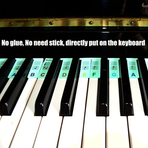 Piano Notes Guide for Beginner-88 Key Full Size Removable Silicone Piano Keyboard Notes Labels for Learning, Made of Silicone Piano Notes Strip for Learning Piano, No Need Stickers, Reusable（Green) in Saudi Arabia