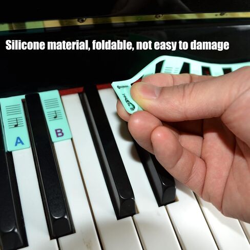 Piano Notes Guide for Beginner-88 Key Full Size Removable Silicone Piano Keyboard Notes Labels for Learning, Made of Silicone Piano Notes Strip for Learning Piano, No Need Stickers, Reusable（Green) in Saudi Arabia