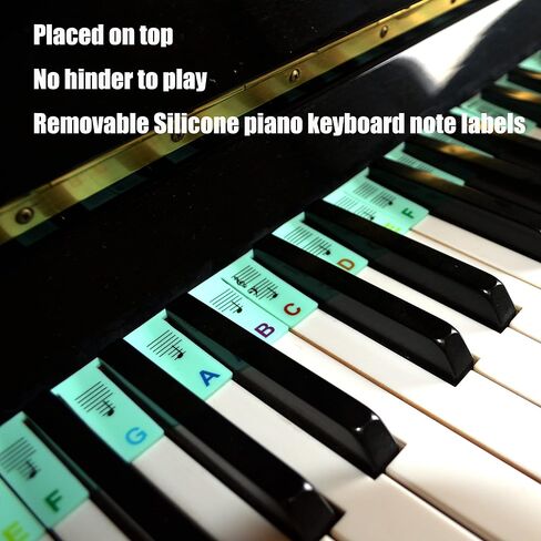 Piano Notes Guide for Beginner-88 Key Full Size Removable Silicone Piano Keyboard Notes Labels for Learning, Made of Silicone Piano Notes Strip for Learning Piano, No Need Stickers, Reusable（Green) in Saudi Arabia