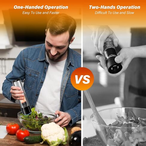 Simple Deluxe Stainless Steel Gravity Electric Salt & Pepper Grinder Set, Battery Powered with Blue LED Light, Adjustable Coarseness, One Hand Automatic Operation, Silver in Saudi Arabia