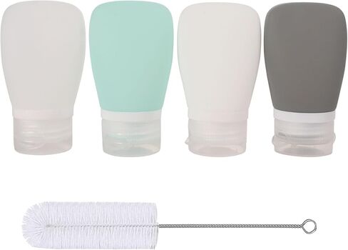 4 عبوات 2 أونصة. اضغطي على زجاجات تتبيلة السلطة باستخدام فرشاة التنظيف | حاوية تتبيلة سلطة صغيرة جاهزة للاستخدام | زجاجات بهار زجاجة صلصة محمولة | سيليكون صالح للطعام، خالٍ من مادة BPA in Kuwait