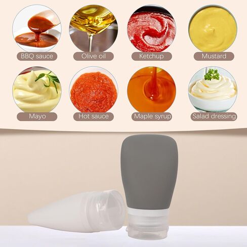 4 عبوات 2 أونصة. اضغطي على زجاجات تتبيلة السلطة باستخدام فرشاة التنظيف | حاوية تتبيلة سلطة صغيرة جاهزة للاستخدام | زجاجات بهار زجاجة صلصة محمولة | سيليكون صالح للطعام، خالٍ من مادة BPA in Kuwait