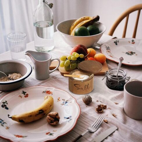 صندوق ملح أو توابل من خشب السنط مع غطاء دوار لسطح المطبخ، حافظة ملح مع ملعقة مدمجة، ديكور مطبخ المزرعة الحديث لتخزين الملح والأعشاب والتوابل أو التوابل in Kuwait