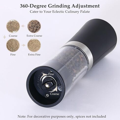 Gravity Electric Salt and Pepper Grinder Set, USB Rechargeable, Automatic Salt and Pepper Shakers with Adjustable Coarseness, Pepper Mill Grinder, Charging base, LED Light (2 Packs, Stainless Steel) in Saudi Arabia